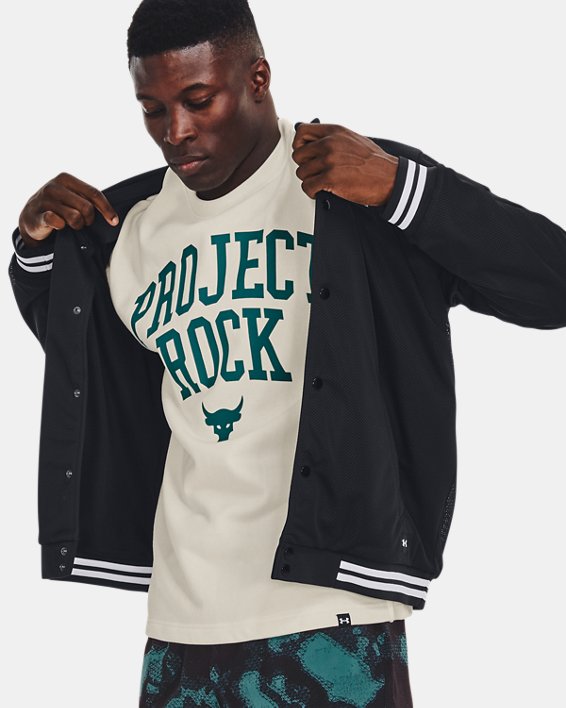 Men's Project Rock Mesh Varsity Jacket in Black image number 1